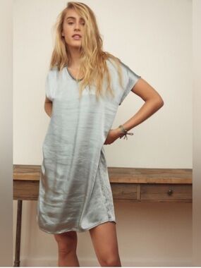 Melissa Nepton Trudy Satin Silver Shift Dress XS